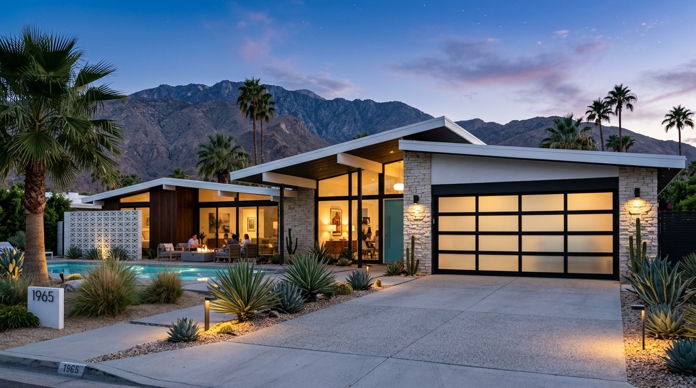 Daniel Garage Door Service Exterior Closed Garage Door at Twilight