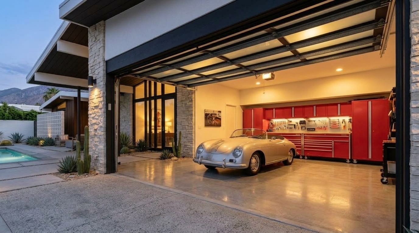 Daniel Garage Door Service Interior View of Custom Garage Door Overhead and Workshop